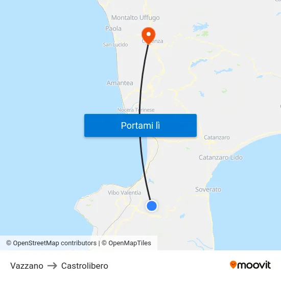 Vazzano to Castrolibero map
