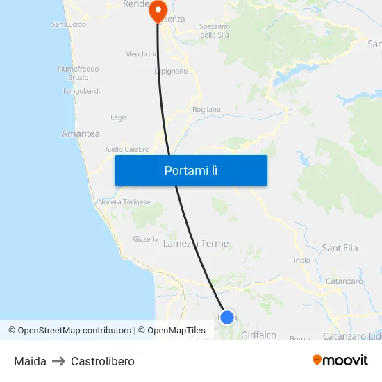 Maida to Castrolibero map