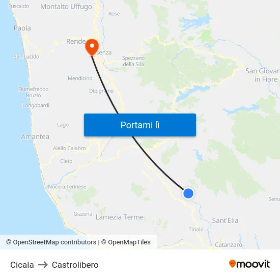 Cicala to Castrolibero map