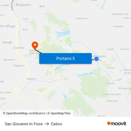 San Giovanni In Fiore to Celico map