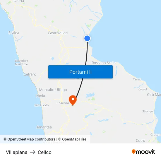 Villapiana to Celico map