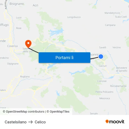 Castelsilano to Celico map
