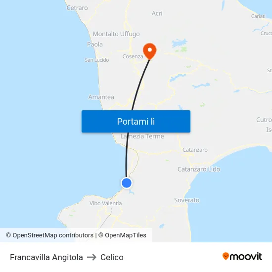 Francavilla Angitola to Celico map