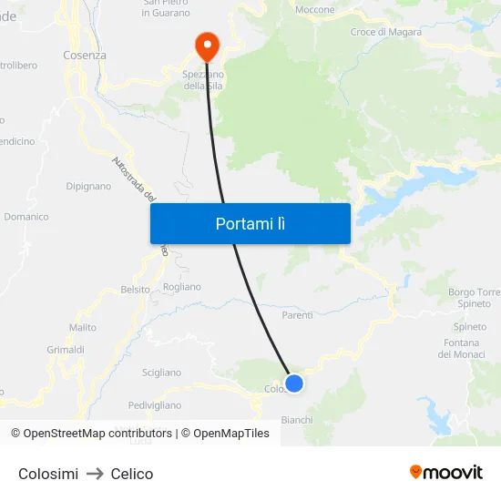 Colosimi to Celico map