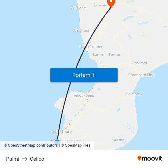 Palmi to Celico map