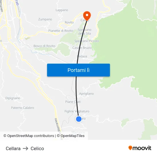 Cellara to Celico map