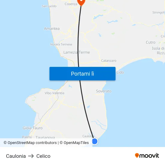 Caulonia to Celico map