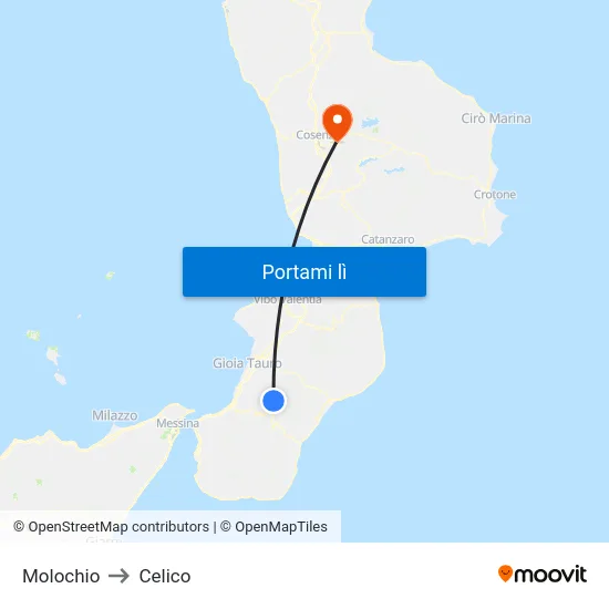 Molochio to Celico map