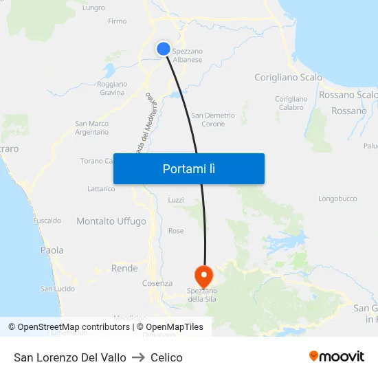 San Lorenzo Del Vallo to Celico map