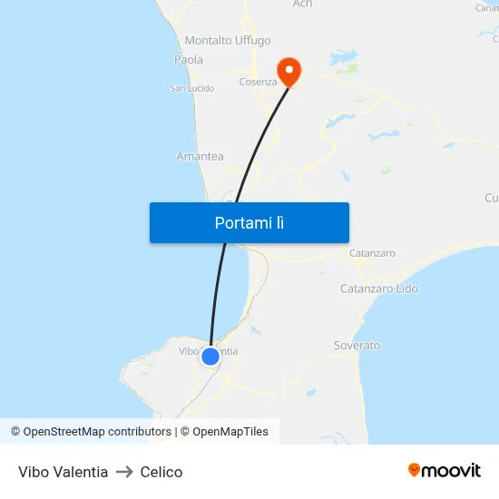 Vibo Valentia to Celico map