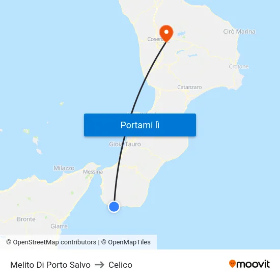 Melito Di Porto Salvo to Celico map