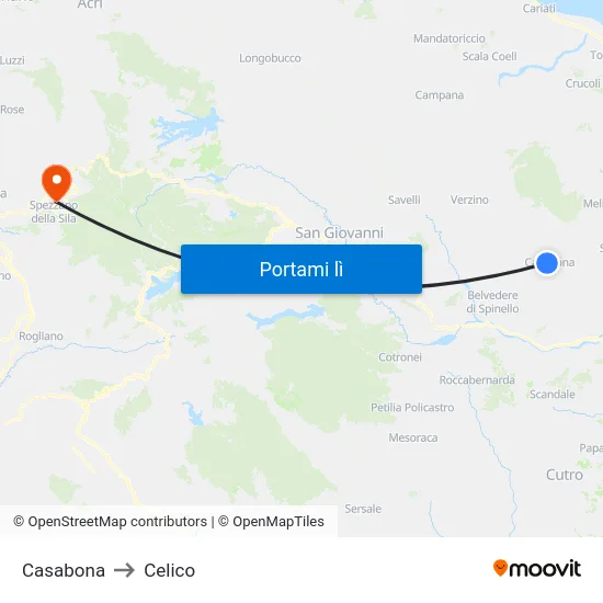 Casabona to Celico map