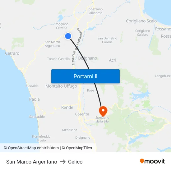 San Marco Argentano to Celico map