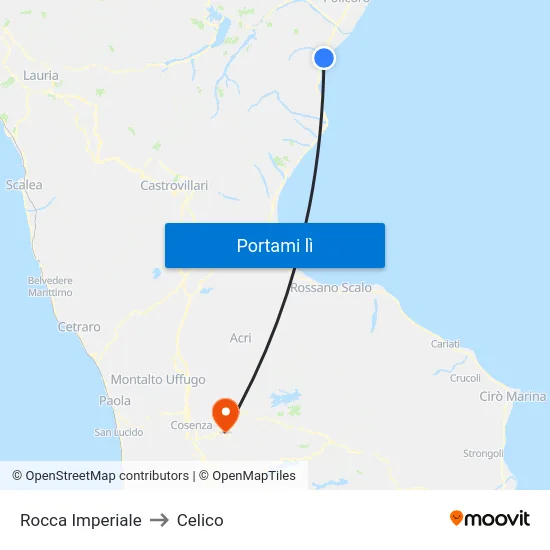 Rocca Imperiale to Celico map