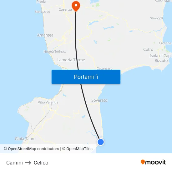 Camini to Celico map