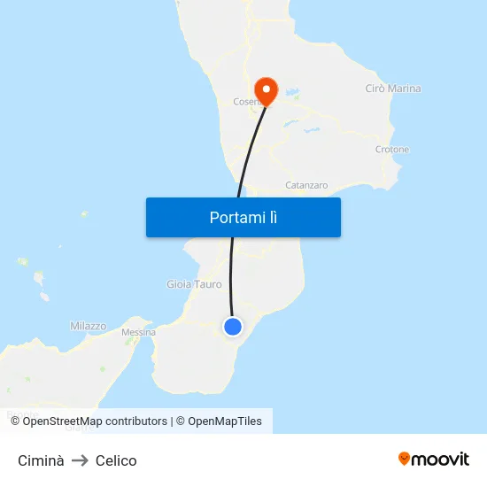 Ciminà to Celico map