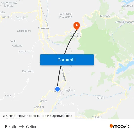 Belsito to Celico map