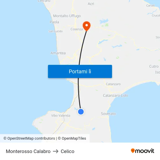 Monterosso Calabro to Celico map