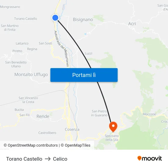 Torano Castello to Celico map