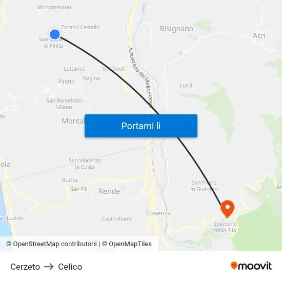 Cerzeto to Celico map