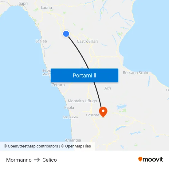 Mormanno to Celico map