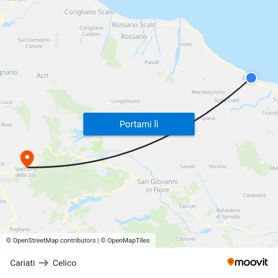 Cariati to Celico map