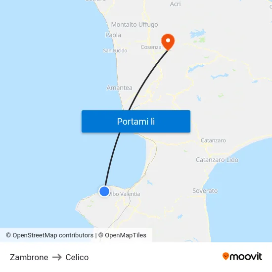 Zambrone to Celico map