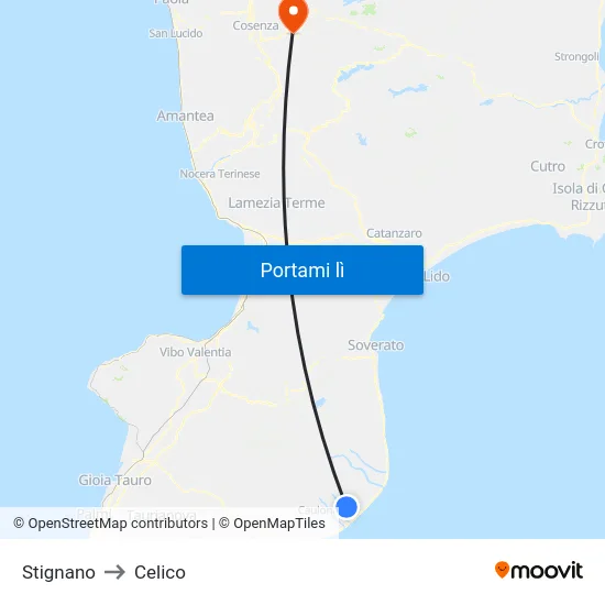 Stignano to Celico map