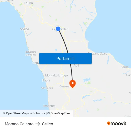 Morano Calabro to Celico map