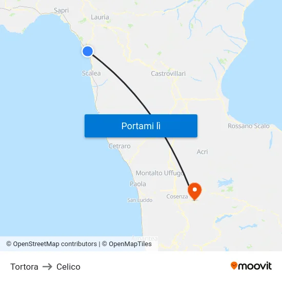 Tortora to Celico map