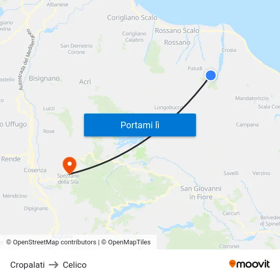Cropalati to Celico map