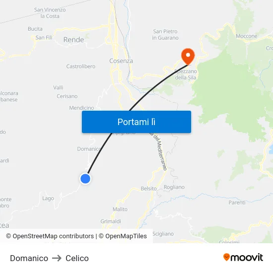 Domanico to Celico map