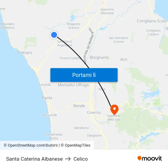 Santa Caterina Albanese to Celico map