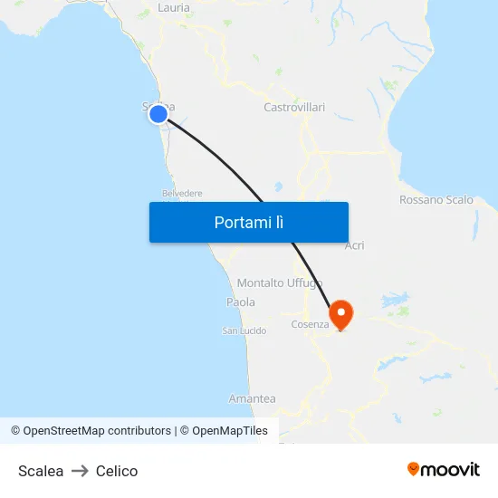 Scalea to Celico map