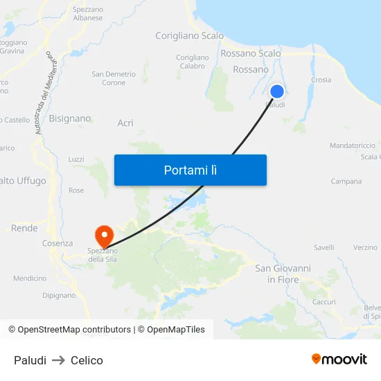 Paludi to Celico map