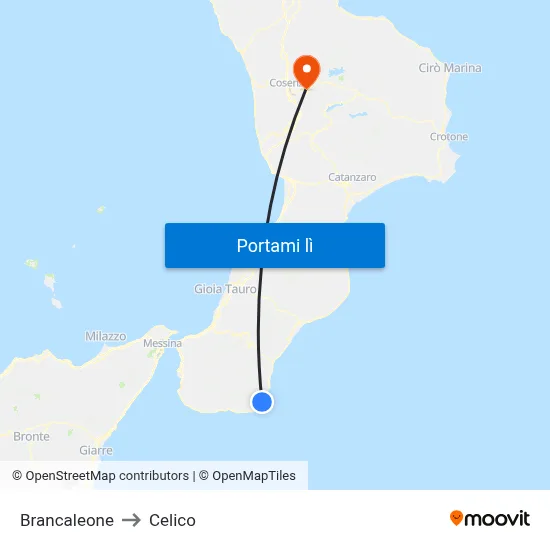 Brancaleone to Celico map