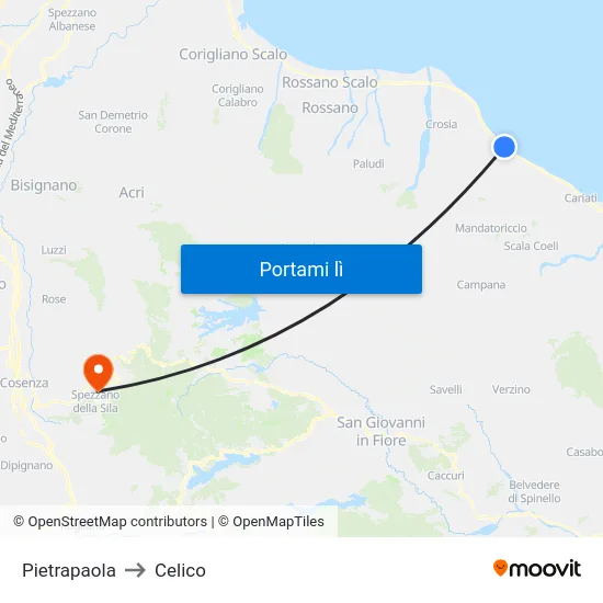 Pietrapaola to Celico map