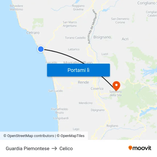 Guardia Piemontese to Celico map