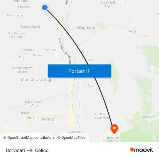 Cervicati to Celico map