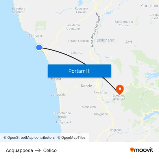 Acquappesa to Celico map