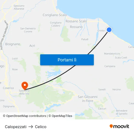 Calopezzati to Celico map