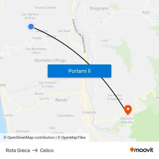 Rota Greca to Celico map