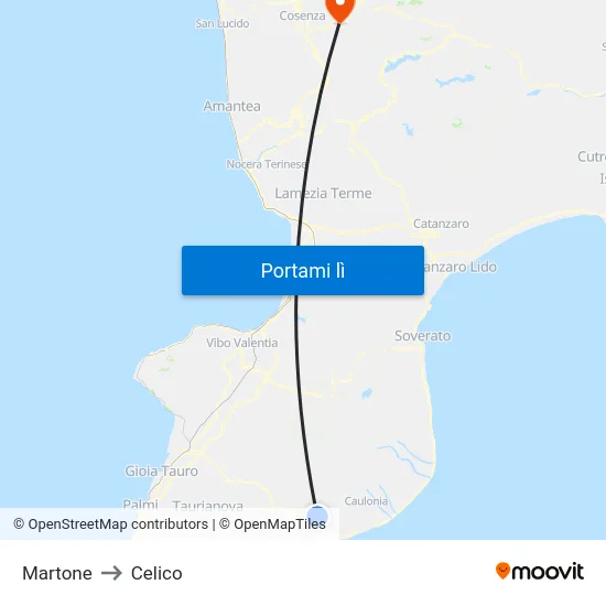 Martone to Celico map