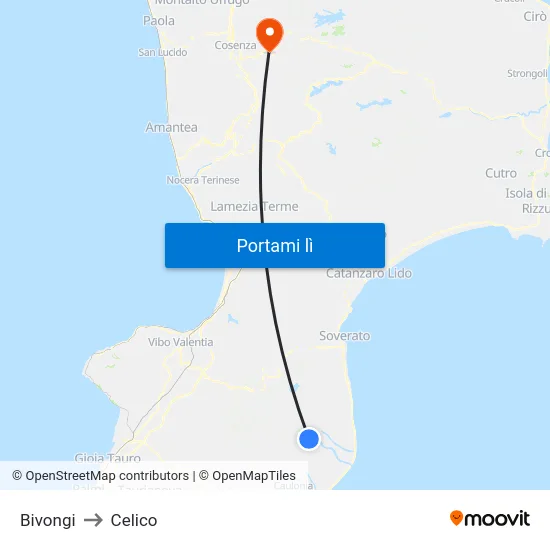 Bivongi to Celico map