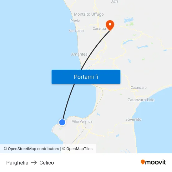 Parghelia to Celico map