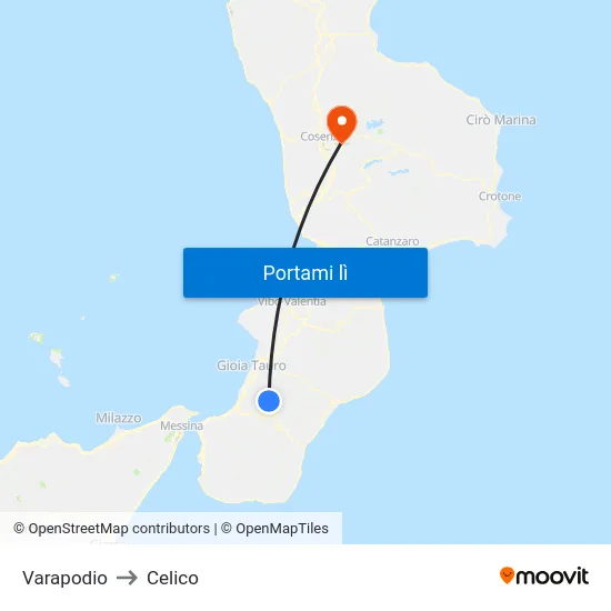 Varapodio to Celico map