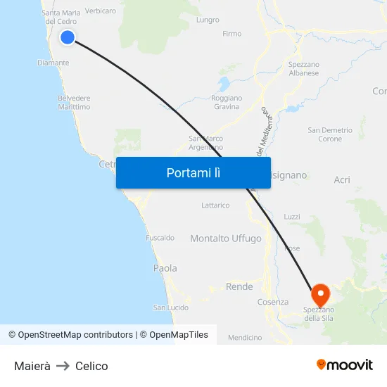 Maierà to Celico map