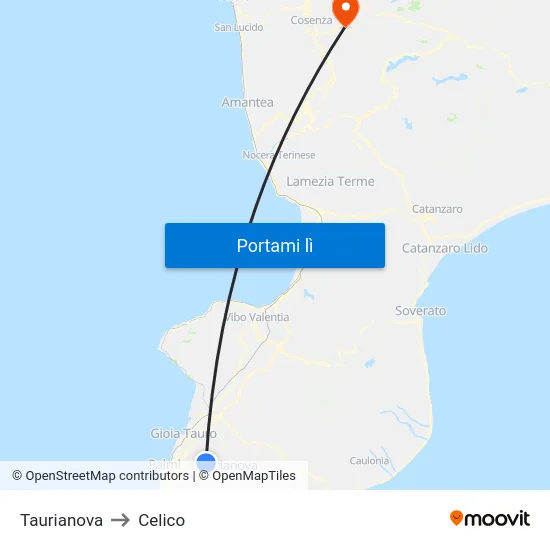 Taurianova to Celico map