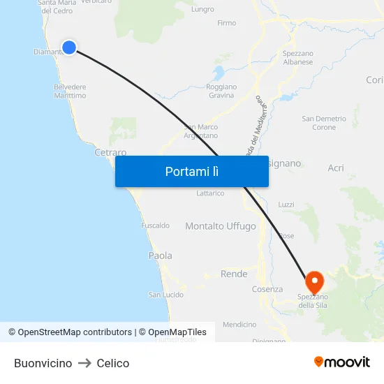 Buonvicino to Celico map