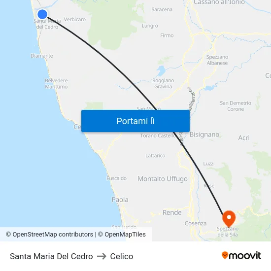 Santa Maria Del Cedro to Celico map